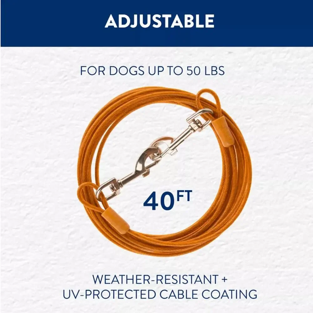 Top Paw 40'‎ Dog Tie Out Orange Medium Adjustable For Up to 50 lbs Outdoor NWT